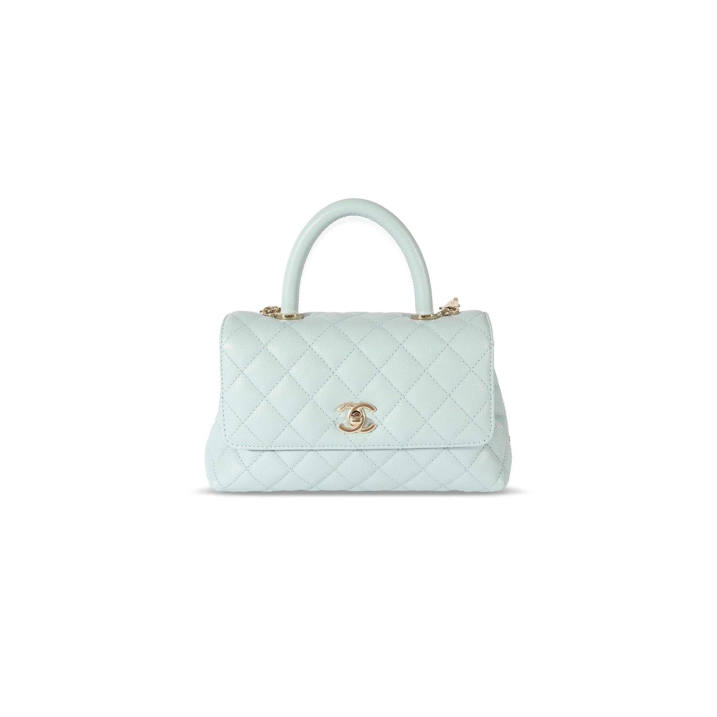 Ch**el quilted caviar small coco top handle light gold hardware 410035 (23*14*10cm)